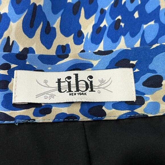 Tibi New York 100% Silk Abstract Print Skirt Women's 6 Blue Beige Knee Length - Picture 5 of 11